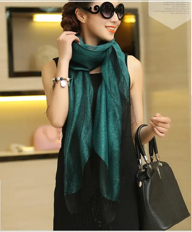 Women's Spring And Summer Silk Scarf Shawl Dark Blue - Shop at LoveMi