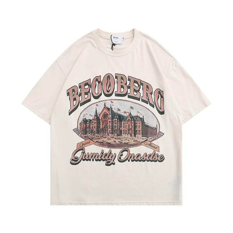 Men's Street Hip Hop Basic Round Neck Half Short Sleeve - Apricot