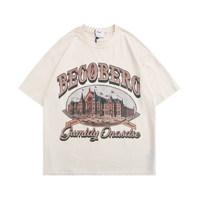 Men's Street Hip Hop Basic Round Neck Half Short Sleeve Apricot - Shop at LoveMi