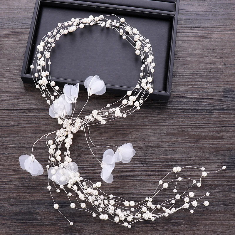 Bridal Headdress Handmade Pearl Fairy Hairband Super Fairy - Silver Headband With Flowers