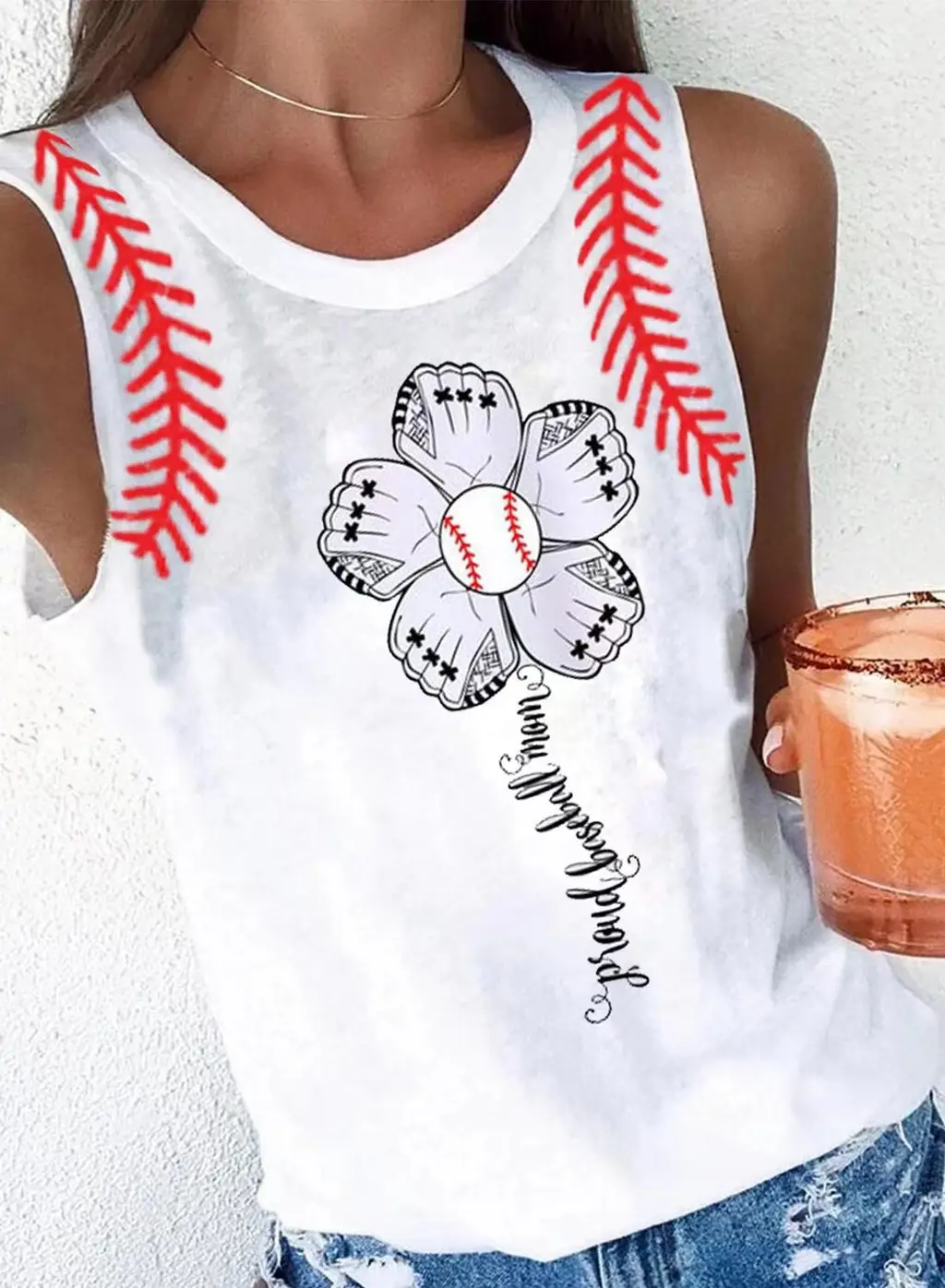 Women's Sleeveless Tank Top Baseball Print T-Shirt - Color13 - View 1