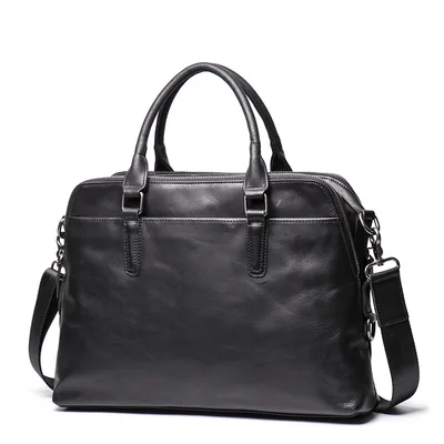 Men's First Layer Cowhide Portable Large Capacity Briefcase Black - Shop at LoveMi