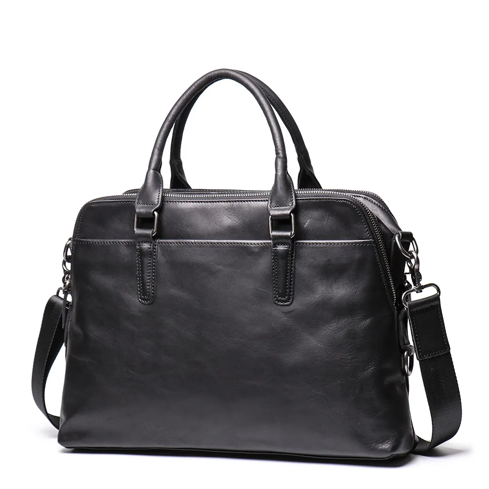 Men's First Layer Cowhide Portable Large Capacity Briefcase Black - Shop at LoveMi