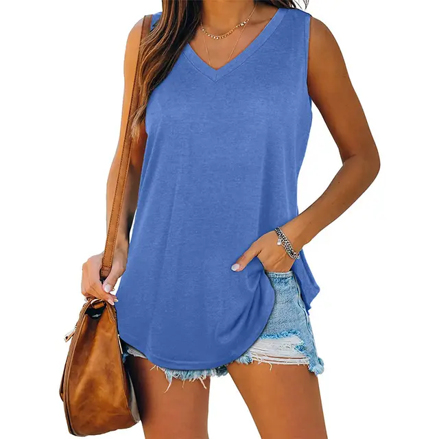 VNeck Tuxedo Sleeveless Solid Color Tank Top TShirt Light Blue - Shop at LoveMi