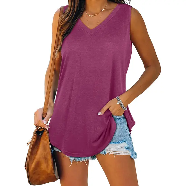 VNeck Tuxedo Sleeveless Solid Color Tank Top TShirt Rose Red - Shop at LoveMi