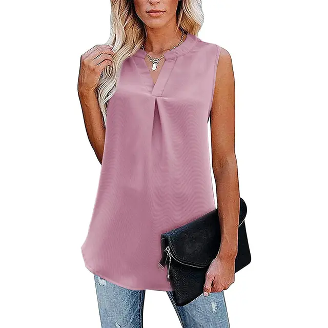 Women's Loose V neck Sleeveless Lace Top Shirt Pink - Shop at LoveMi