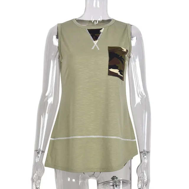 Summer Crew Neck Contrast Loose Tank Top Sleeveless TShirt Army Green - Shop at LoveMi