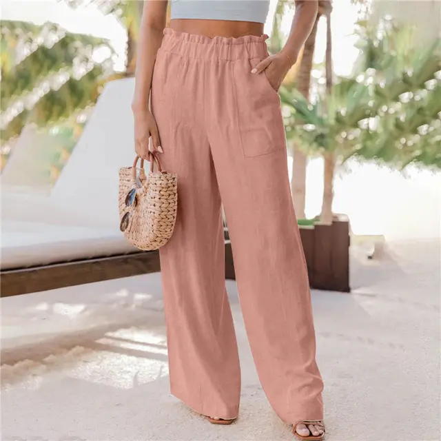 Casual Fashion Ruffled Patch Pocket Wide Leg Pants Pink - Shop at LoveMi