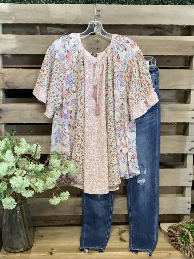 Ladies Summer Floral Panel Ruffle T Shirt Pink - Shop at LoveMi