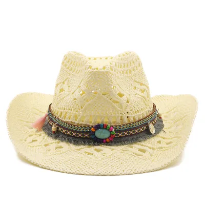 Natural Salt Grass Hand knitted Western Cowboy Hat Milk White - Shop at LoveMi
