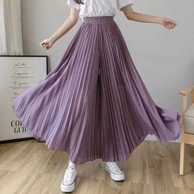 Women's Summer Large Swing Chiffon Pleated Wide Leg Pants Purple - Shop at LoveMi