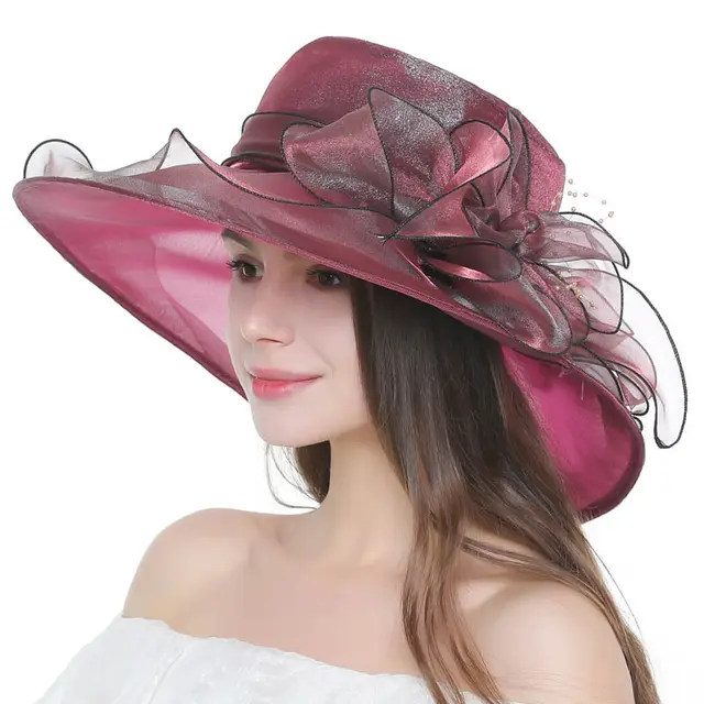 Vintage Flower Mesh Sunbonnet Organza Beach Wine Red - Shop at LoveMi
