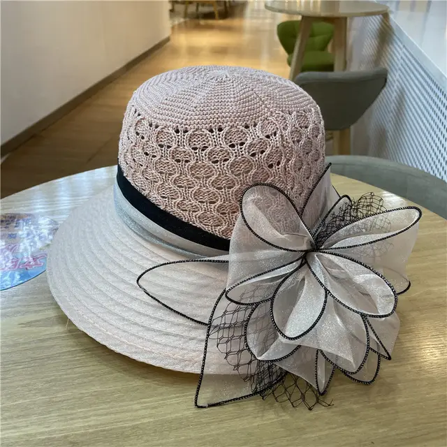 Flower Organza Fisherman Hat Female Summer Pink - Shop at LoveMi