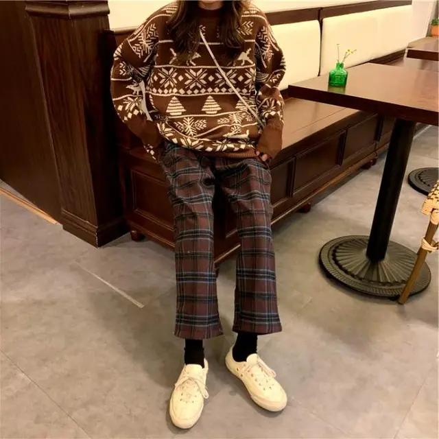 Loose High Waist Straight Harem Pants Retro Versatile Blue Coffee - Shop at LoveMi