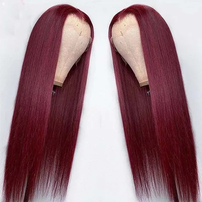 Full Headgear Long Straight Front Lace Wig Smooth Hair Wine Red - Shop at LoveMi