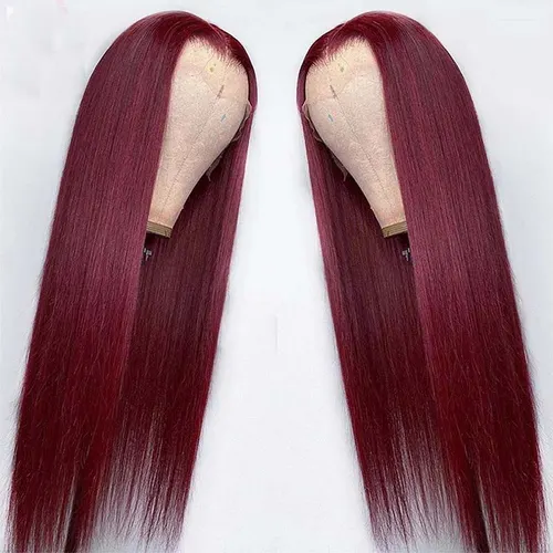 Full Headgear Long Straight Front Lace Wig Smooth Hair Wine Red - Shop at LoveMi