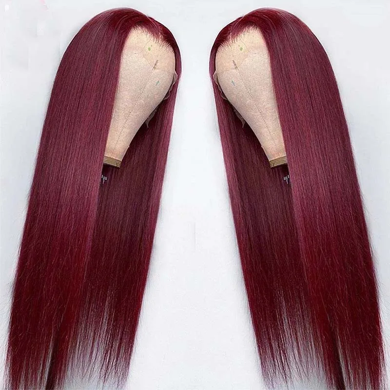 Full Headgear Long Straight Front Lace Wig Smooth Hair Wine Red - Shop at LoveMi