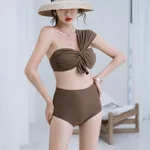 Bikini Women's One Shoulder Split Swim - Coffee