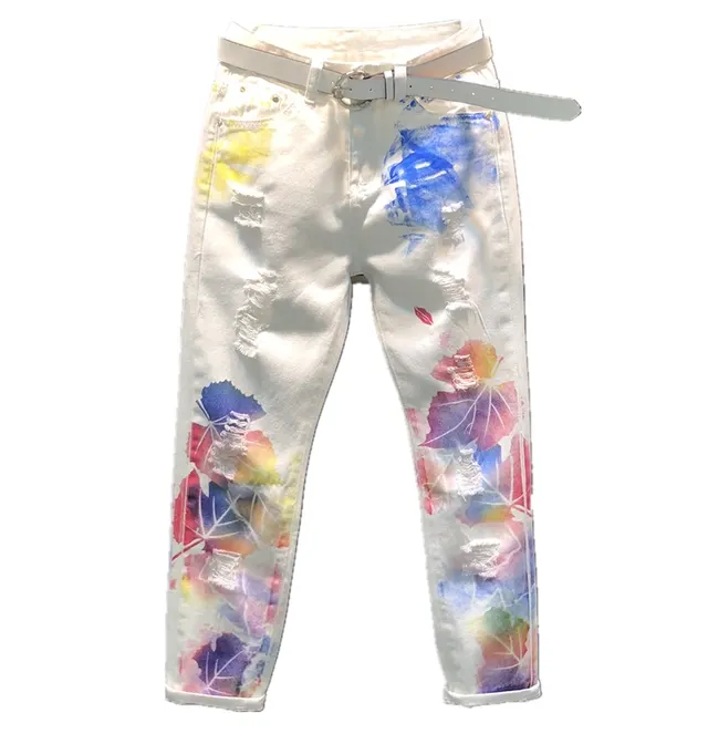 Women's Stretch Print Floral Straight Jeans Pencil Pants Color - Shop at LoveMi