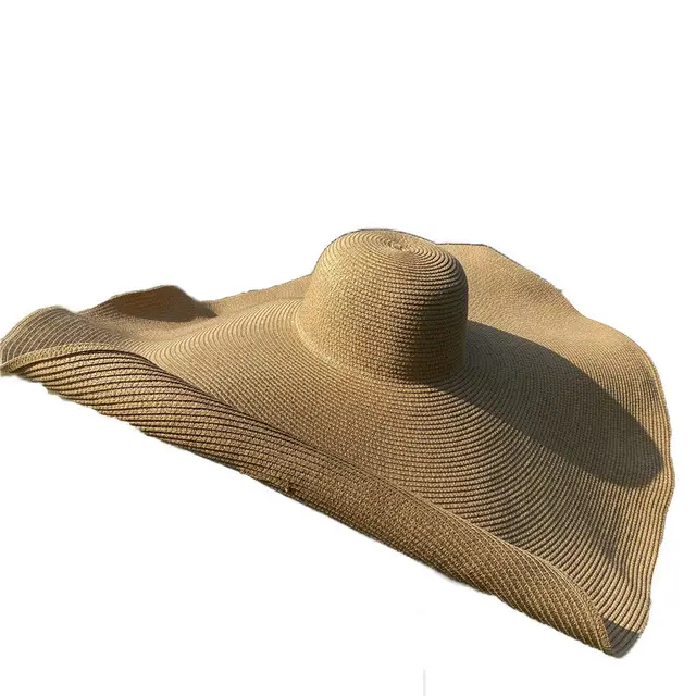 Foldable Beach Straw Oversized Sun Hat Khaki - Shop at LoveMi