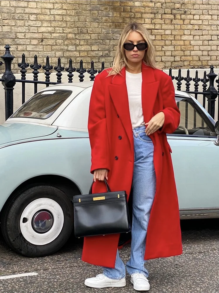 Ladies Red Fashion Personality Premium Sense Long Coat Red - Shop at LoveMi