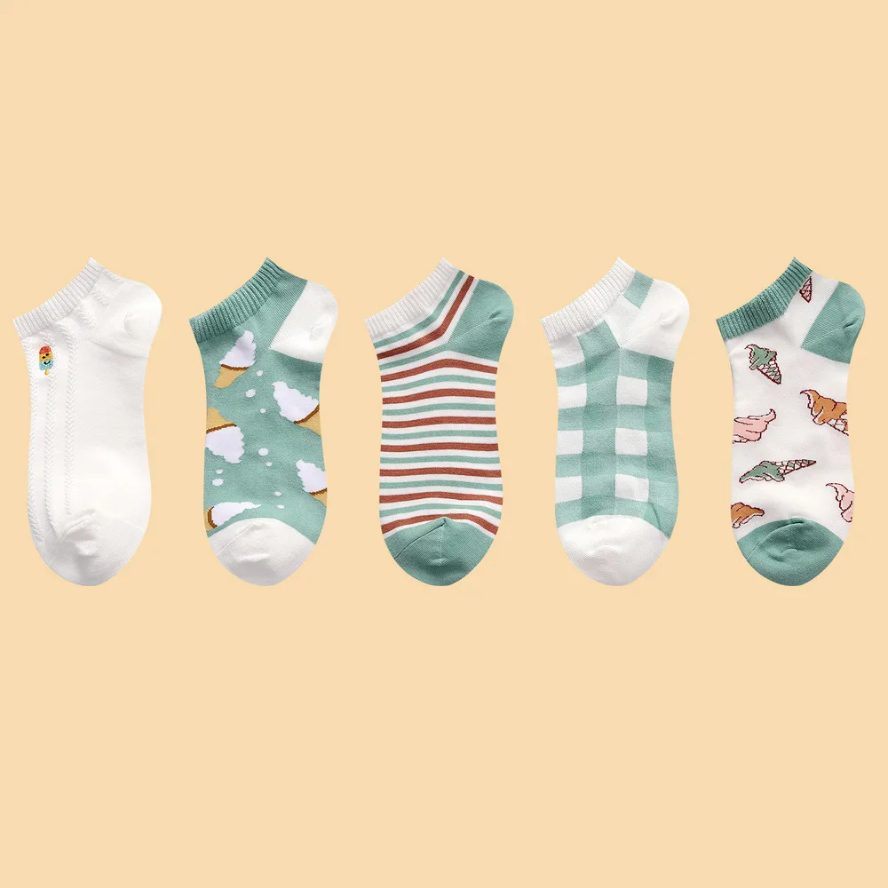 Embroidered Cartoon Fruit Strawberry Ice Cream Boat Socks Sweet Wild Socks - Ice Cream