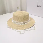 Pearl Flat Brim Straw Beach Hat - Beige