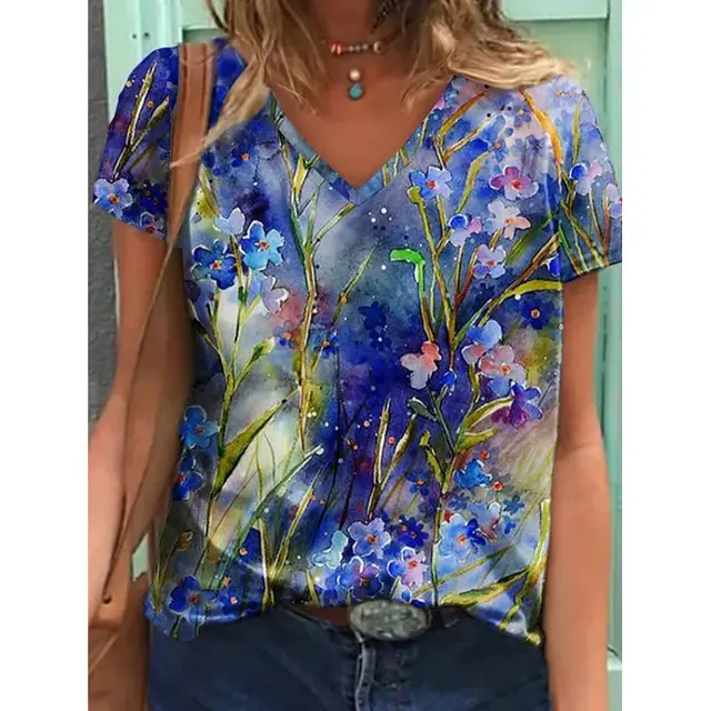 Abstract Painting T Shirt Graphic Geometric Print V Neck Maroon - Shop at LoveMi