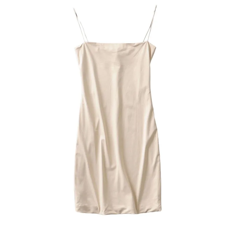Women's Thin Shoulder Straps Pleated Slim Bag Hip Dress - Beige