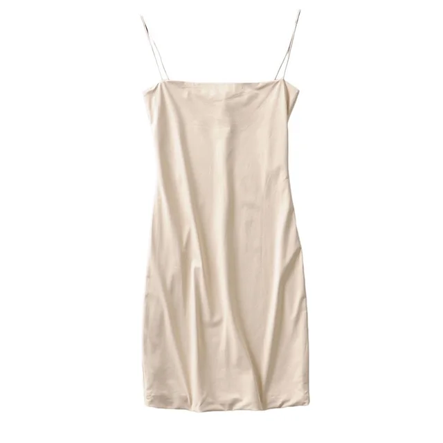 Women's Thin Shoulder Straps Pleated Slim Bag Hip Dress Beige - Shop at LoveMi