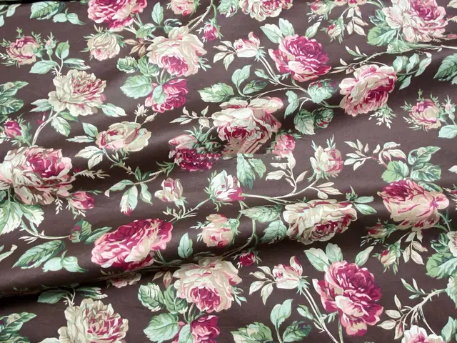 Rose Flower Cotton Twill Print Fabric Coffee Bottom Rose A - Shop at LoveMi