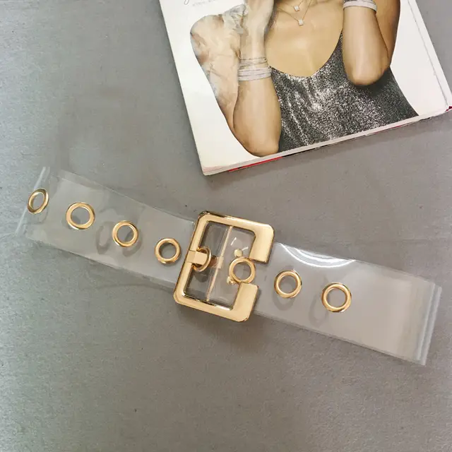 Transparent Pvc Casual Jeans Pants Belt Women C Gold Buckle Transparent - Shop at LoveMi