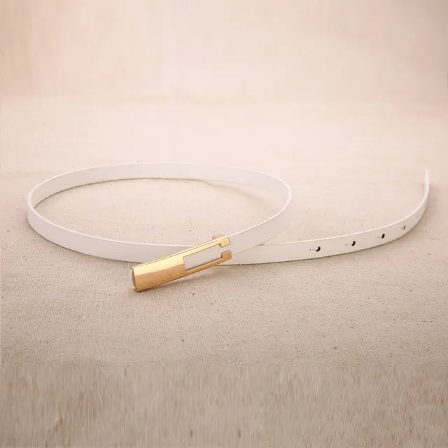 Simple Ladies PU Dress Decorative Small Belt White - Shop at LoveMi