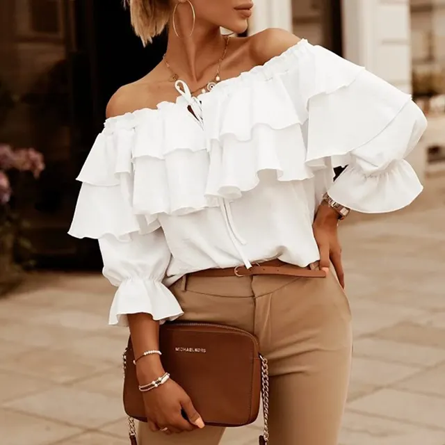 Long Sleeve Shirt Casual Layered Women's Top White - Shop at LoveMi