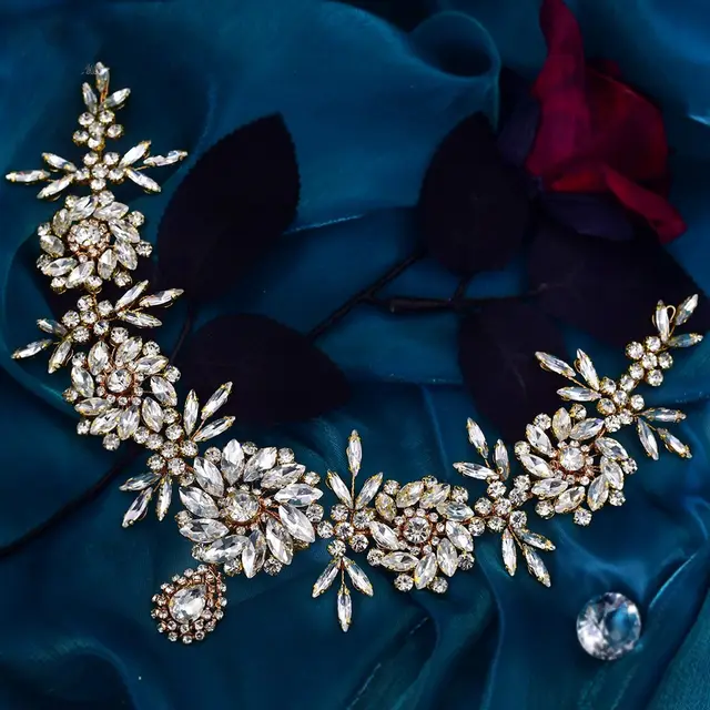 Bridal Headdress Creative Three dimensional Rhinestone Flower Headband Gold - Shop at LoveMi