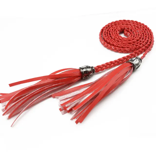Women's Woven Belt Tassel Decorative Waist Chain Red Sliver Beads - Shop at LoveMi