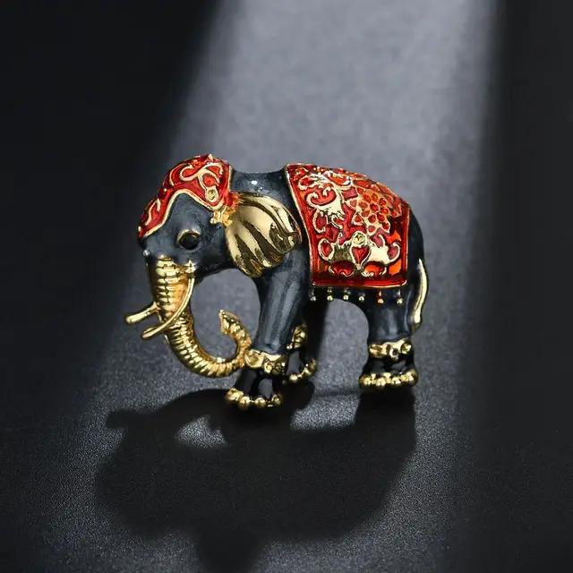 Drip Oil Vintage Enamel Elephant Brooch Accessories Red - Shop at LoveMi