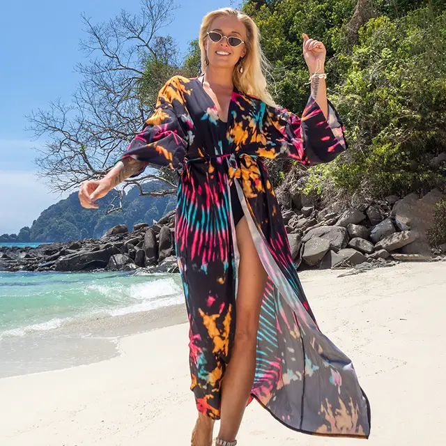 Rayon Print Cardigan Beach Skirt Bikini Blouse 3Tyle - Shop at LoveMi