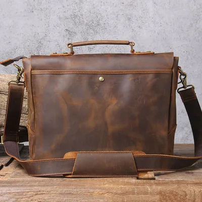 Retro Cowhide Men's Portable Briefcase Shoulder Computer Bag Brown - Shop at LoveMi