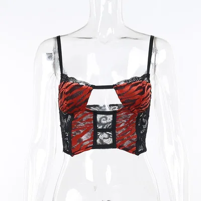 Hollow Zebra Print Cropped Navel Design Camisole Red - Shop at LoveMi