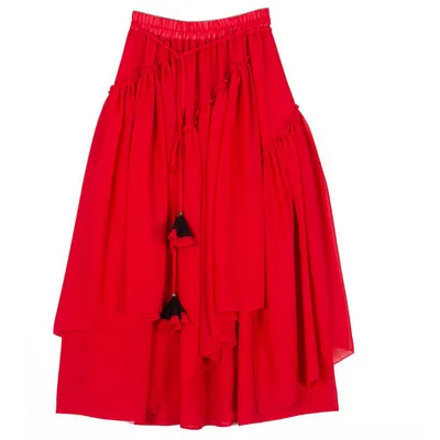 Women's Ethnic Thin Chiffon Skirt Irregular Red - Shop at LoveMi