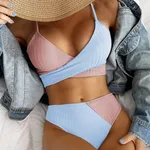 Color-blocked Thick Pit Strip Cross-tie Swimsuit - E-L