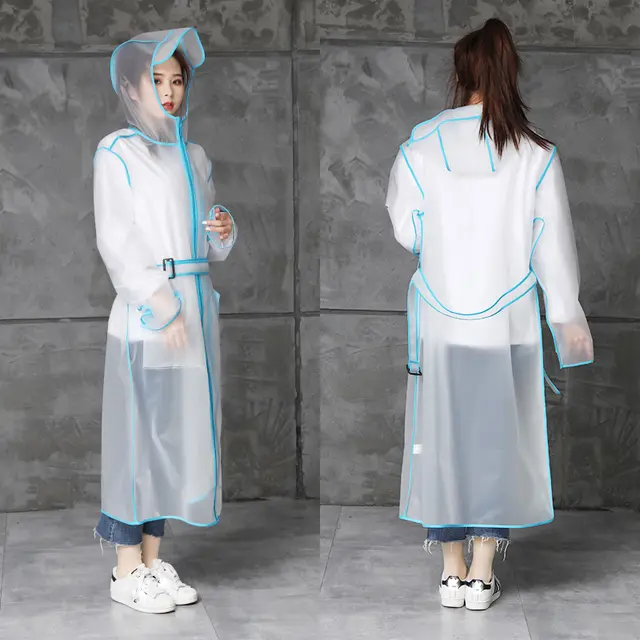 Belt Double Zip Raincoat Long Blue - Shop at LoveMi