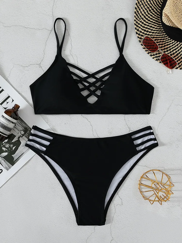 European And American Style Fashion Leak Back Skinny Bikini Black - Shop at LoveMi