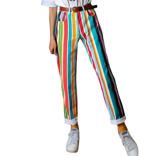 Women's Striped Pants Printing Temperament Plus Size Trousers Color - Shop at LoveMi