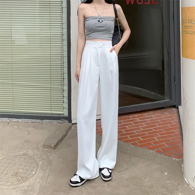Women's New High Waist Loose Drape Suit Wide Leg Pants White - Shop at LoveMi