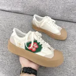 Flat Round Toe Lace-up Student Sneakers - Beige