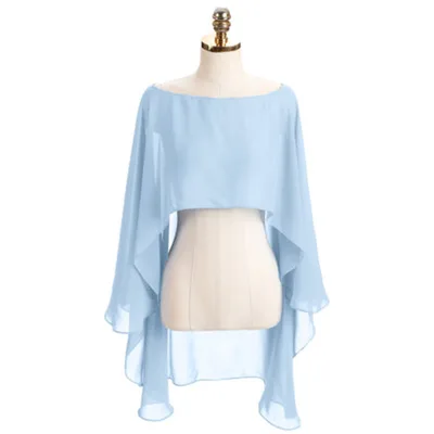 Color Crop Top Chiffon Cape Chiffon Shirt Light Blue - Shop at LoveMi