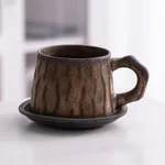 Creative Stoneware Coffee Cup And Saucer Set Japanese Retro - Dark Brown Red Gold