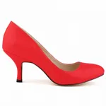 Pointed Low-cut Thin Mid-heel Candy-coloured Shoes - Red